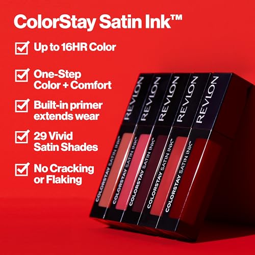 REVLON ColorStay Satin Ink Crown Jewels Liquid Lipstick, Longlasting & Waterproof Lipcolor, Moisturizing Creamy Formula Infused with Black Currant Seed Oil, 036 Royal Amethyst, 0.17 fl oz.