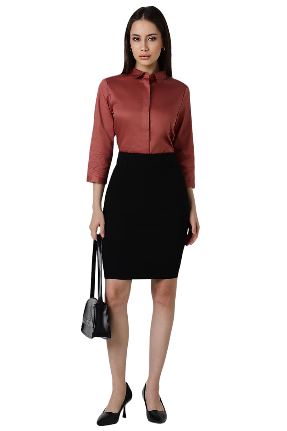 Van Heusen Women's Cotton Regular Fit Shirt (Vws4Crgfo12560_Peach S)