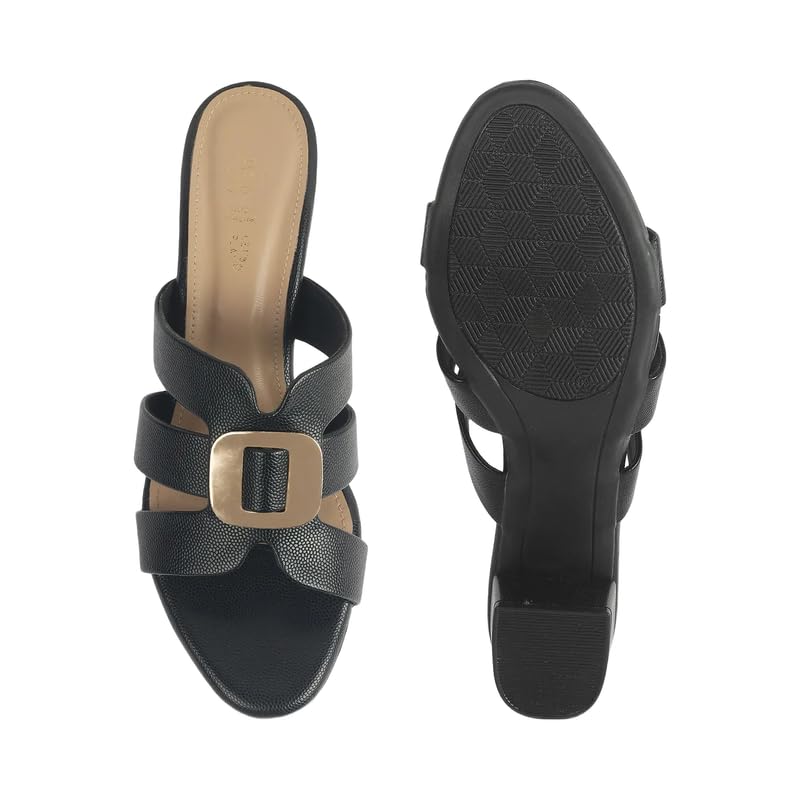 tresmode Tangle Women's Black Dress Block Heel Sandals in Size 4 UK / 37 EU