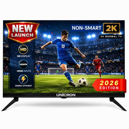 UNICRON 24 Inch HD LED TV Non Smart 20W Sound Output, Premuim Slim Design Crystal Clear Display with HDMI & USB Ports, Ideal for Home, Office & Monitor More