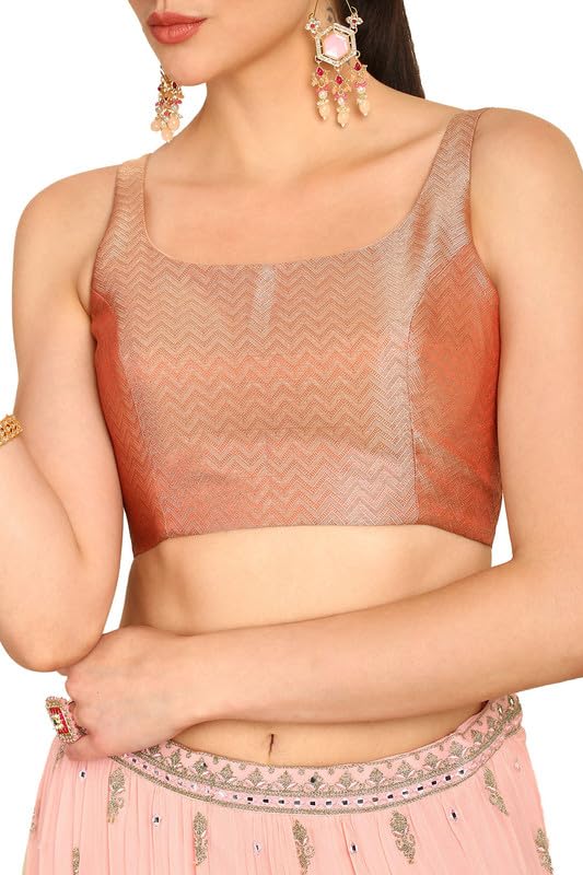 Soch Womens Peach Chevron Woven Design Tussar Padded Blouse