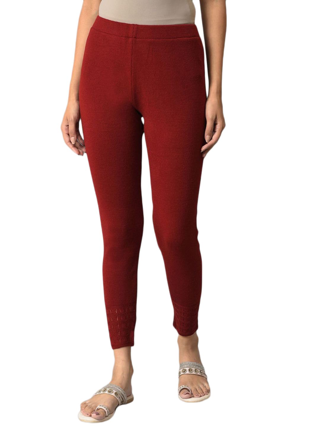 W for Woman Red Winter Knitted Leggings (Size: L)-24NOW62081-217480