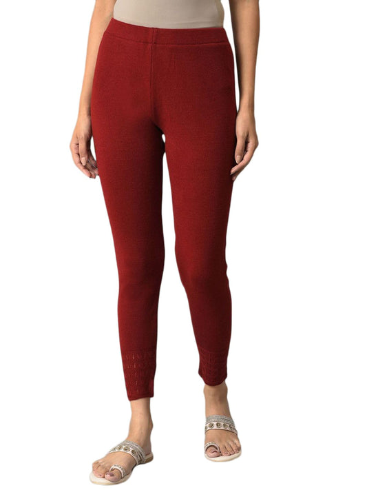 W for Woman Red Winter Knitted Leggings (Size: L)-24NOW62081-217480