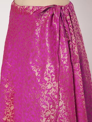 studio rasa Women's Brocade Floral Bias Skirt for Wedding Festive Party (SKTC72519S_Pink_Small)