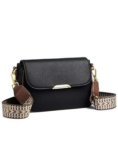 HaveGlam Travel Crossbody Crescent Bags for Women Over Shoulder Purse with Zipper | Leather Sling Bag for Girls | Small Pebble Flap Purse with Wide Adjustable Strap-Black