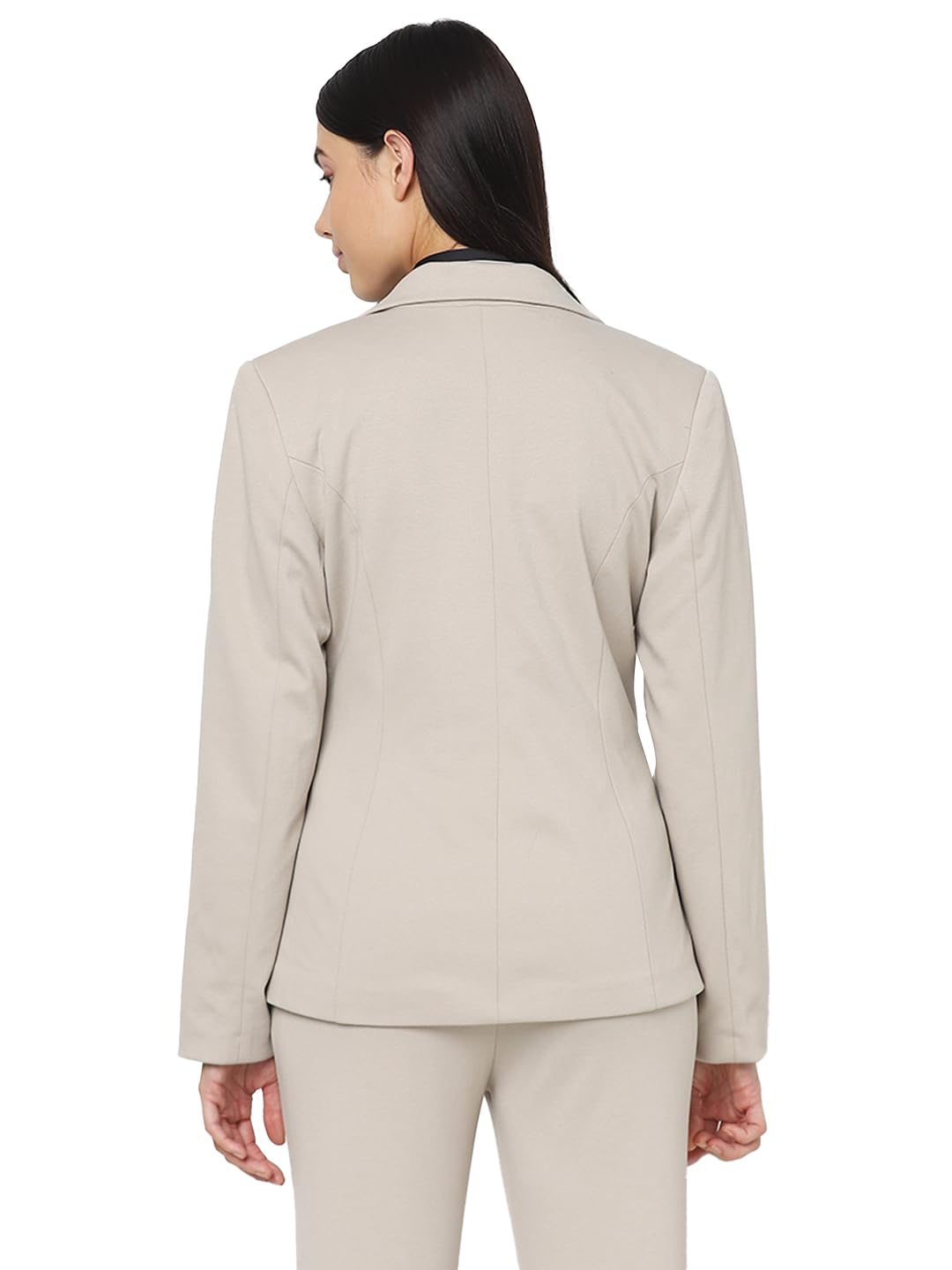 VERO MODA Women Solid Polyester Regular Fit Beige Single-Breasted Blazer