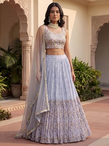 Zeel Clothing Digital Print Mirror Hand Work Georgette Lehenga Choli with Dupatta (5100-Blue-Women-Stylish-Lehenga-Choli; Free Size)