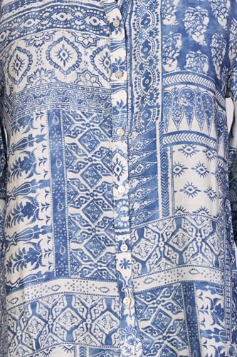 W for Woman Blue Geometric Printed Straight Shirt - (W31489-127115-M)