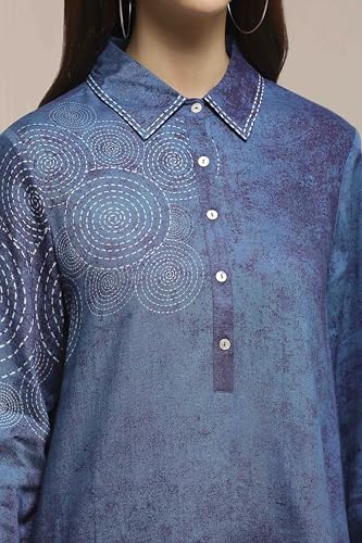 Biba Women Blue Viscose Rayon A-Line Printed Top_40