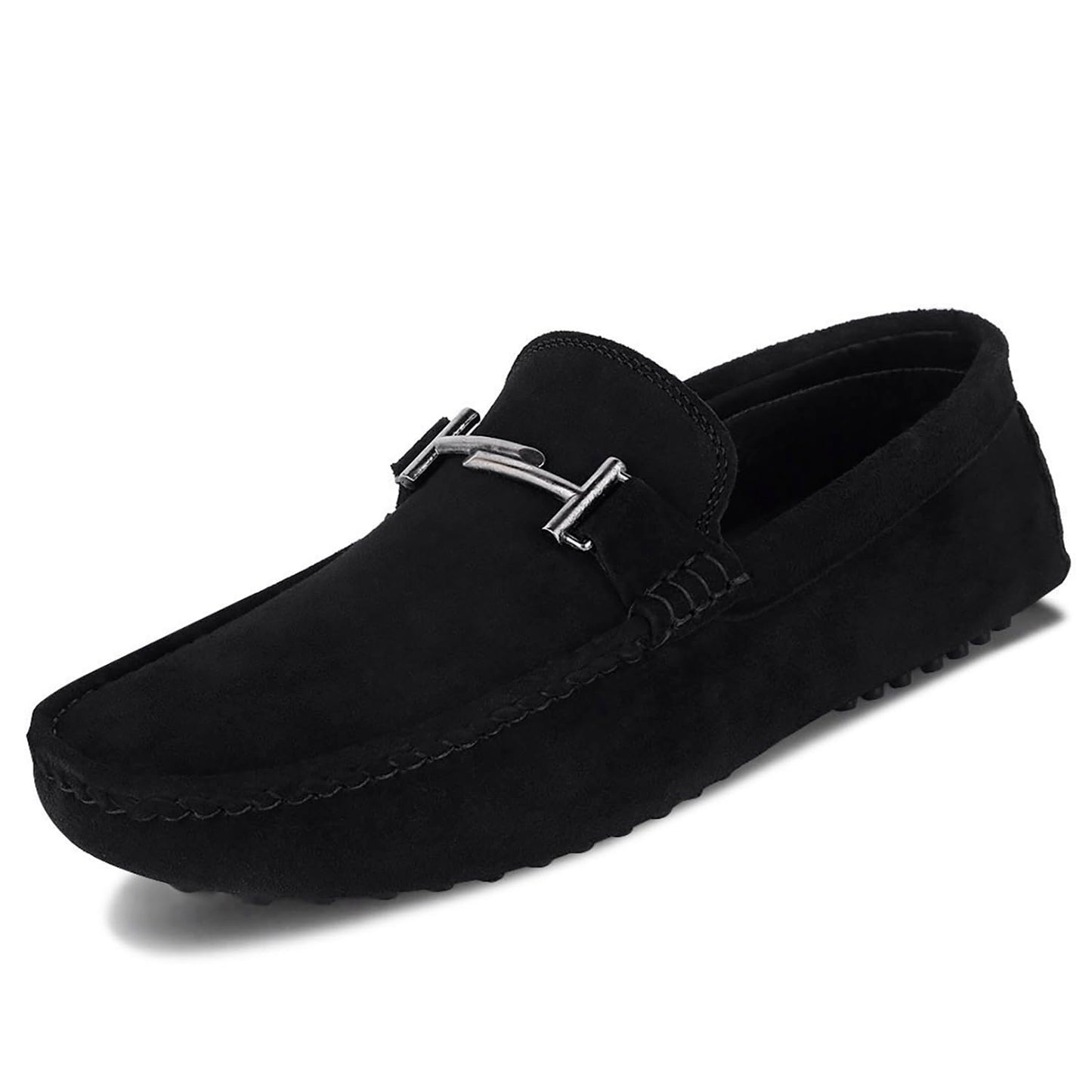 LOUIS STITCH Suede Loafers for Men | Designer Buckle Moccasins | Formal & Casual Slip-On Shoes | Ideal for Business, Parties, Everyday Wear | Solid Obsidian Black | UK Size 10 (ITSUD-)