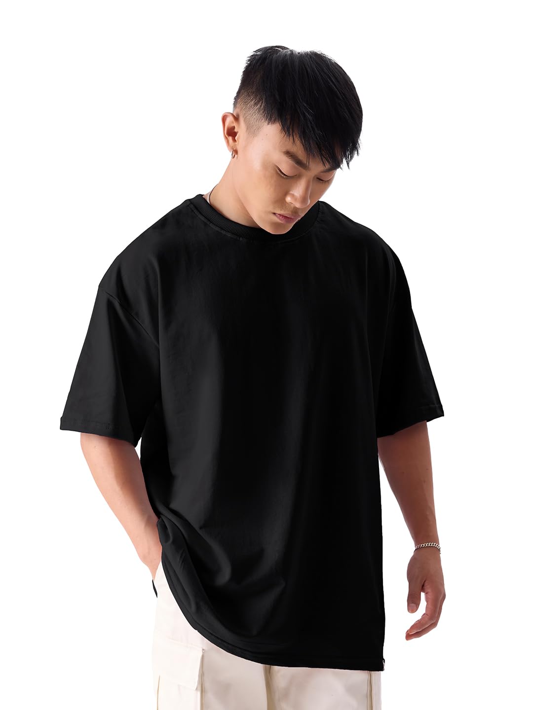 The Souled Store Original Solids: Black (Oversized) Men Oversized T-Shirts