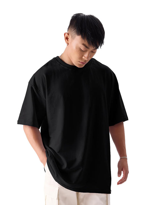 The Souled Store Original Solids: Black (Oversized) Men Oversized T-Shirts