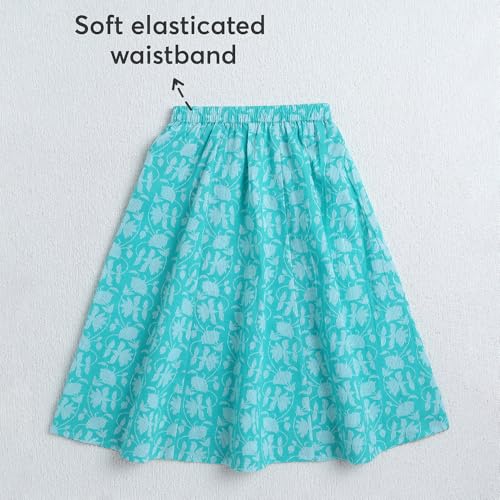 Hopscotch Girls Short Sleeves Blue 3-Pc Gota Lace Lehenga Set For Age (4-5 Years)