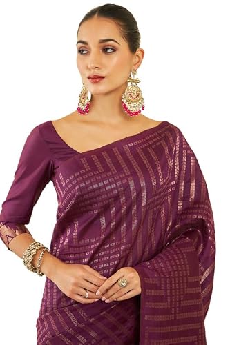 Soch Womens Wine Tussar Saree With Zari Woven Geometric Patterns