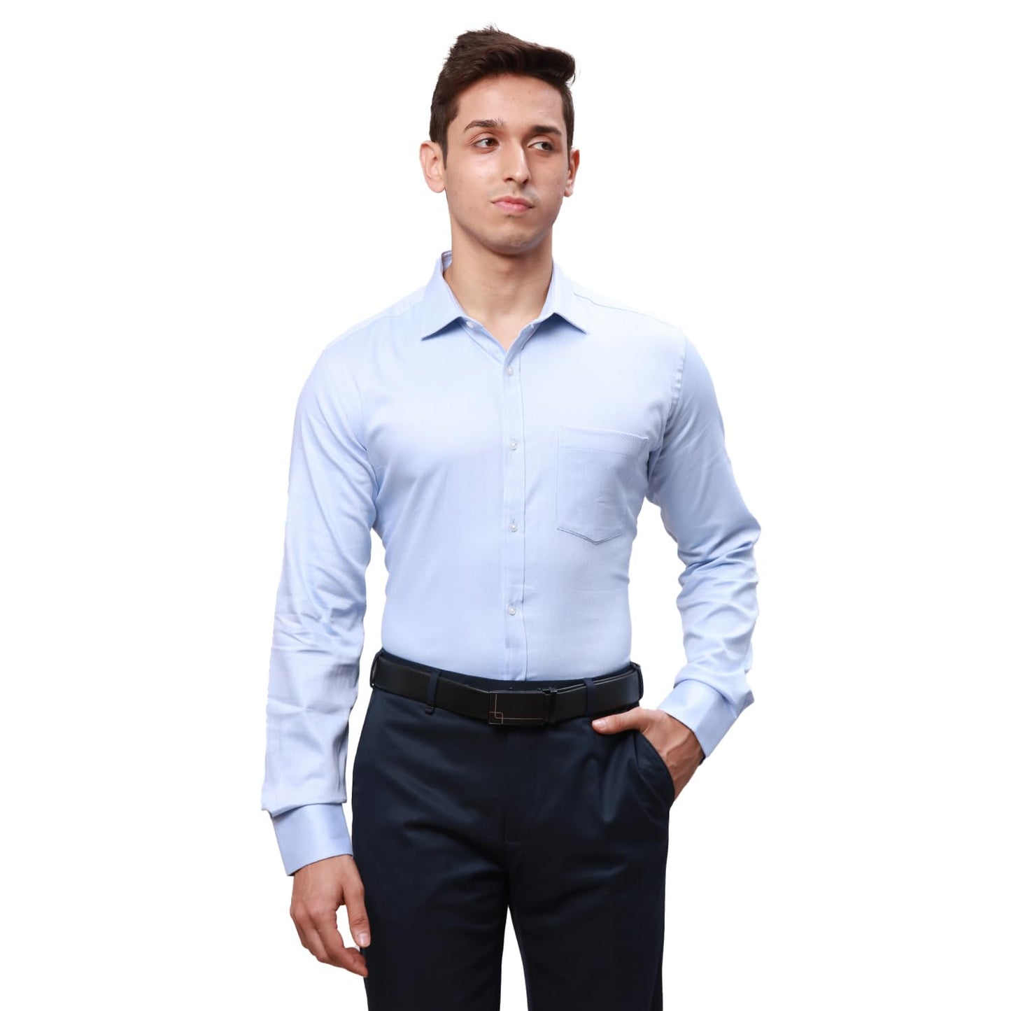 Park Avenue Men Slim Fit Structure Pattern Pure Cotton Semi Cutaway Collar | Full Sleeve Formal Shirt | Medium Blue