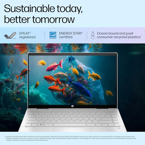 HP Pavilion x360, 13th Gen Intel Core i5-1335U Laptop (16GB DDR4, 512GB SSD) Touchscreen, 14"/35.6cm, FHD, Win 11, Office 21, Silver, 1.51kg, Iris Xe, FPR, 5MP Camera, Backlit KB, Pen, ek1074TU