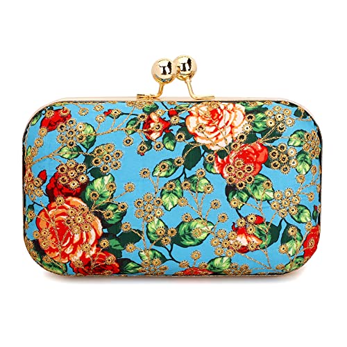 TOOBA Women Handicraft Beautiful Bling Box Clutch Bag Purse for Bridal, Casual, Wedding Bag for Women & Girls (Turquoise)