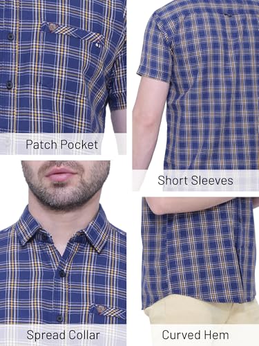 Kuons Avenue Men's Navy Blue Half Sleeve Cotton Casual Shirt | Jeans Shirt for Men (KACLHS1216M_Navy Blue_Medium)