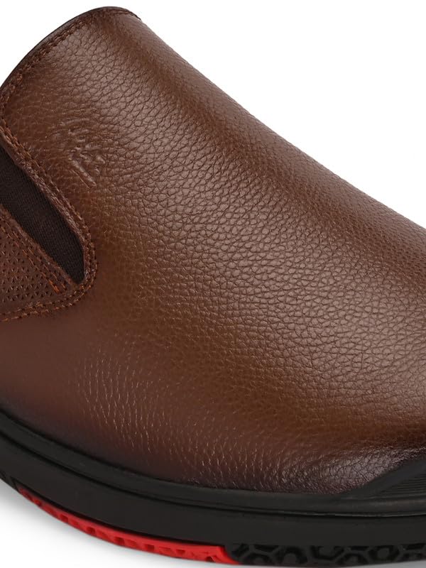 HITZ Men's Tan Leather Formal Slip On Shoes