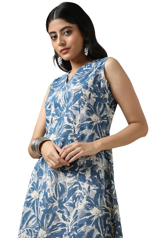 Soch Womens Beige Cotton Slub Floral Print Dress