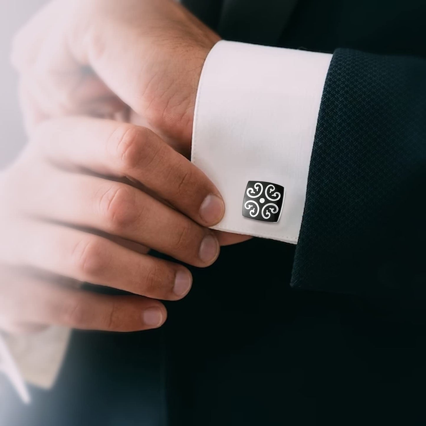 Peora Black Silver Two Tone Cufflinks Set Stylish Accessories for Men & Boys Wedding Business Gift (PX9CL100)