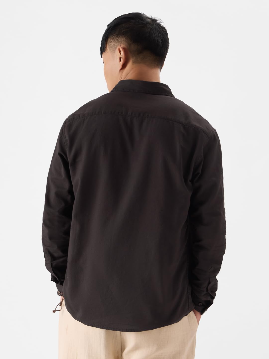 The Souled Store Grey Brown Men and Boys Long Sleeves Collared Neck Button Front Regular Fit Cotton Linen Shirts