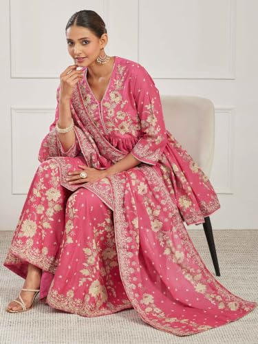 BIBA Printed Cotton Peplum Festive Kurta With Garara And Dupatta