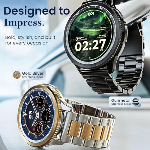 GOBOULT Pyro Smartwatch 1.43'' AMOLED Screen, BT Calling 5.3, 600 Nits Brightness, IP68, 150+ Watchfaces, 120+ Sports Modes, AI Voice Assistant, SpO2 Monitoring (Gold Silver)