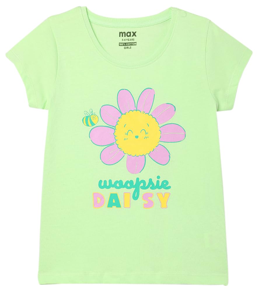 Max Girls Printed Round Neck T-Shirt (S24CBT22LIME Green)_7-8Y