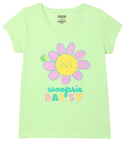 Max Girls Printed Round Neck T-Shirt (S24CBT22LIME Green)_7-8Y