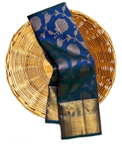 Veglari Women's Original Kanchivaram Pure Kunttli Print Hand Weving Pure Jari Jall Rajwadi Silk Sarees With Unsich Blouses Piecs For Weding