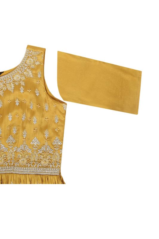 Soch Womens Mustard Zari Embroidery Chinon Ethnic Gown With Cutdana & Beads