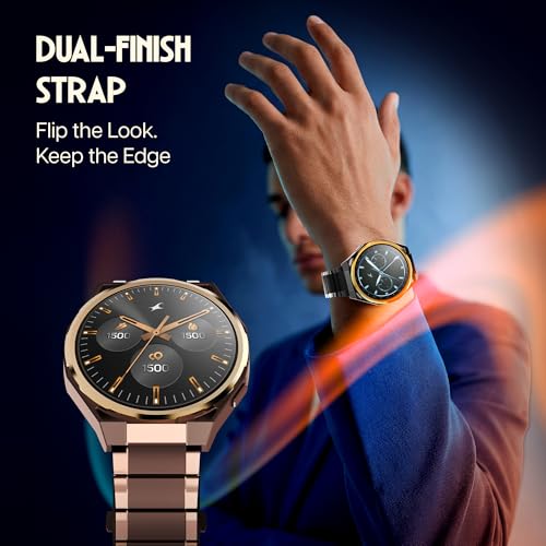 Fastrack Marvellous FX3 Smartwatch with 1.43” AMOLED Display, Metal Case & Strap, Slim 10.4mm Design, AI Watchfaces, BT Calling, HRM, SpO2 & Sleep Tracking, IP68, Additional Silicone Strap - Black