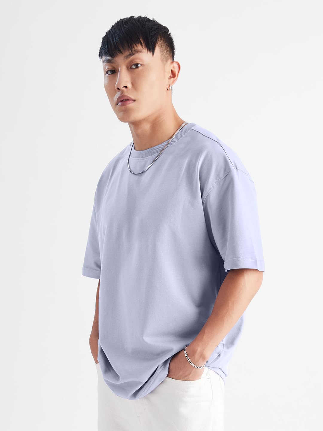 The Souled Store Original Solids: Lavender Men Oversized T-Shirts