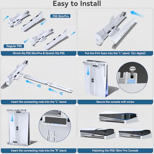 Kosker PS5 Stand Horizontal for PS5/ Slim/Pro Disc & Digital Console, Scalable Design for PlayStation 5 Slim Horizontal Stand with Fixed Screw, Stable PS 5 Base Holder for PlayStation 5 Console