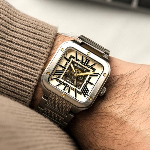 Thomas Earnshaw Men's 36.5mm Engineer Lennox Skeleton Automatic Watch with Solid Stainless Steel Bracelet ES-8303, Silver Brown