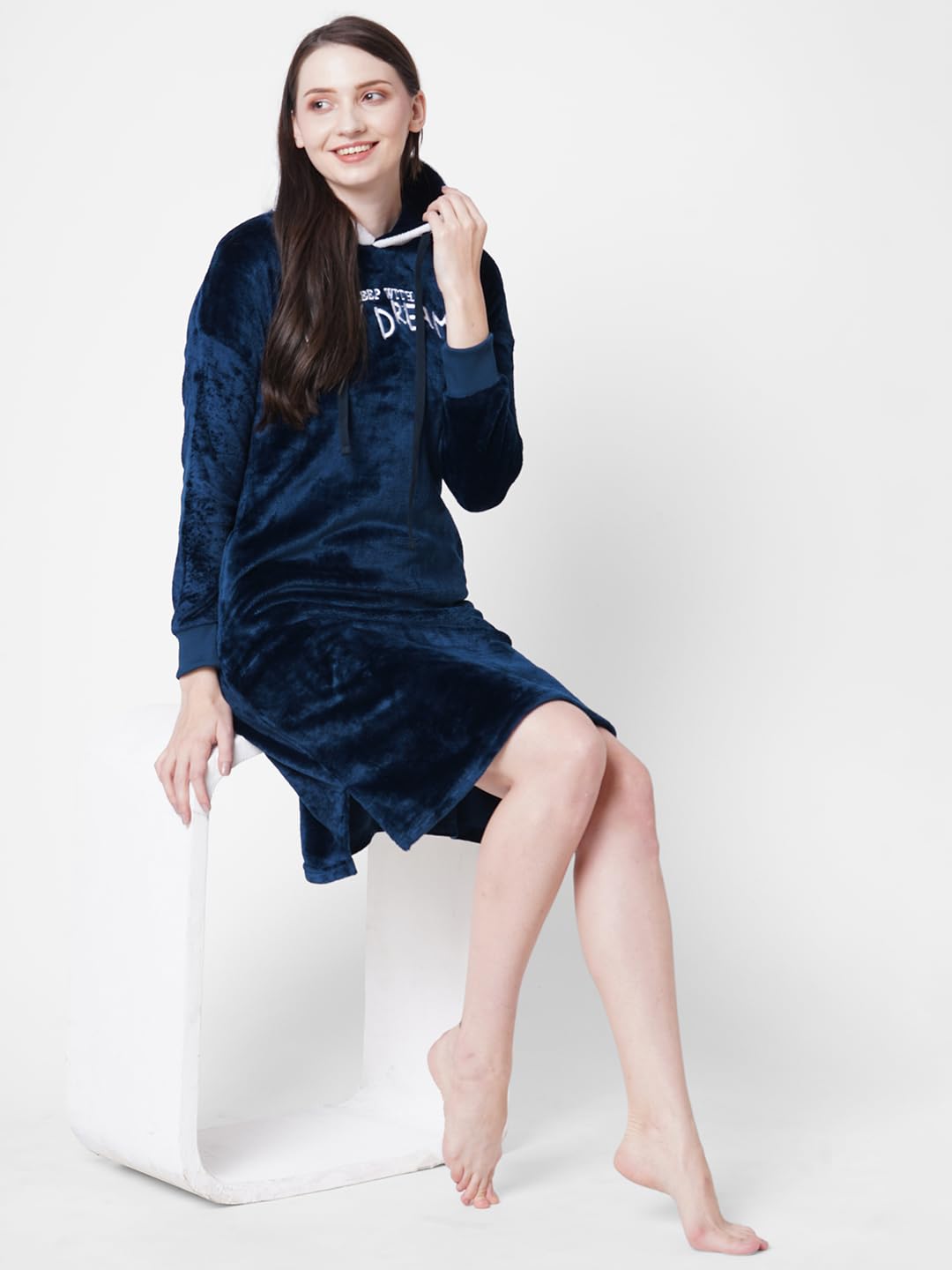 Sweet Dreams Women's Polyester Casual Nightgown (2403GVCO_English Navy_M)