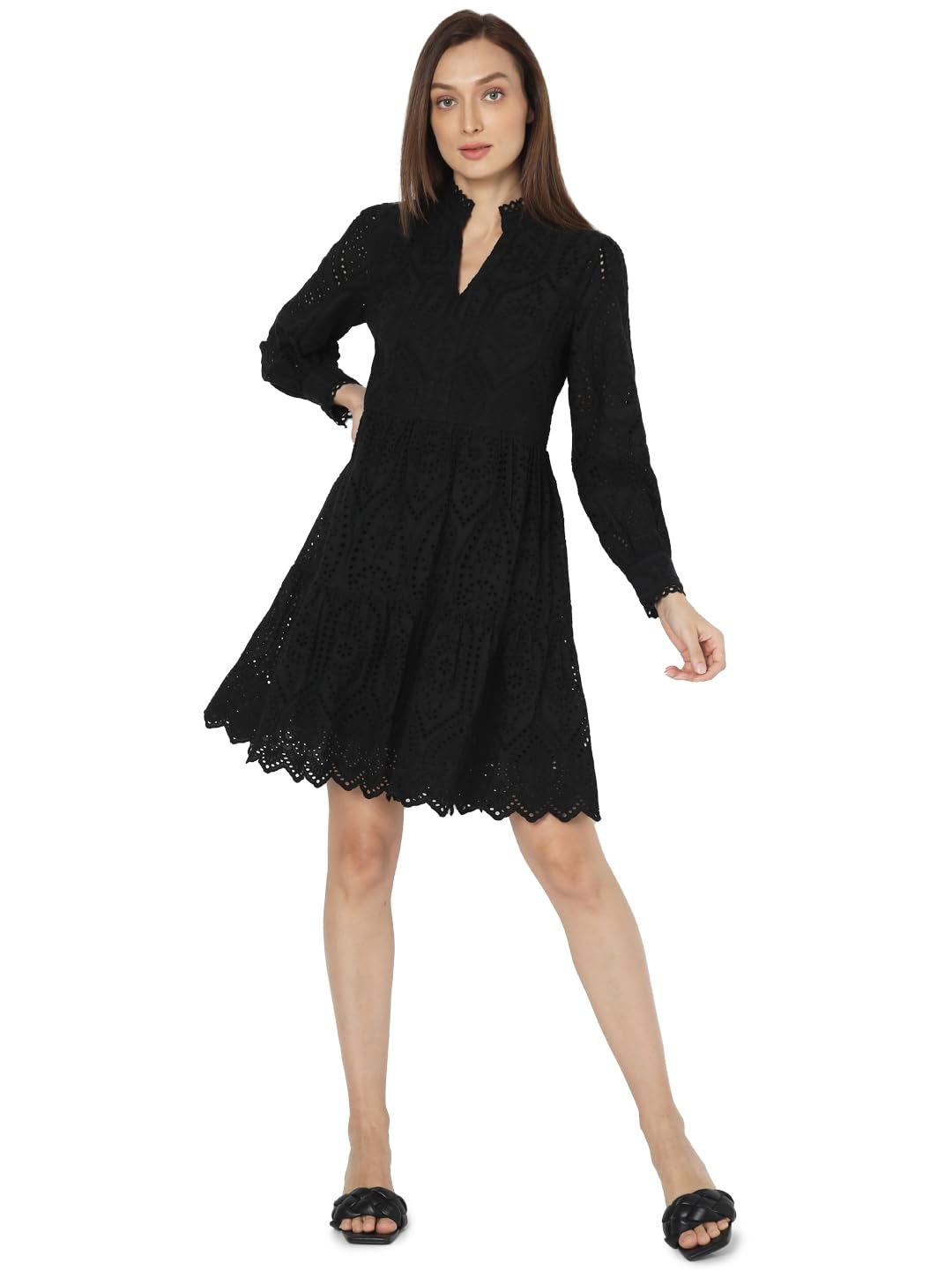 Vero Moda Women's Cotton Fit and Flare Above The Knee Dress (10310699- Black