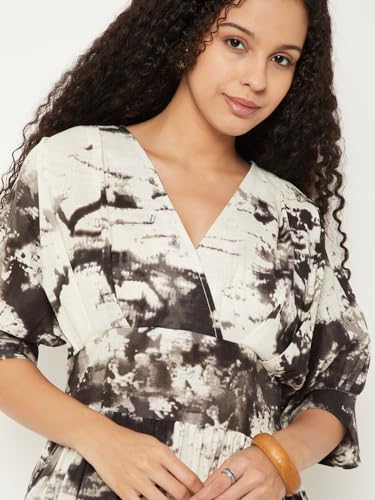 Max Kalki x Max Printed A-line Midi Dress (White_M)