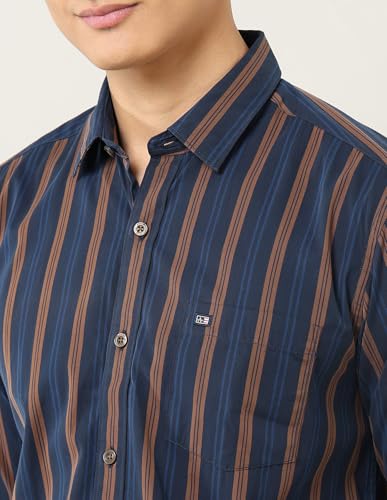 Arrow Sports Men's Striped Tailored Fit Shirt (ASAISH1762_Navy