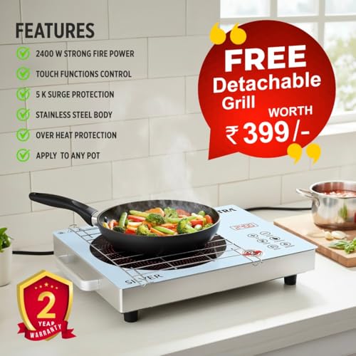 BALTRA Infrared Induction Cooktop Radiant Silver 2400Watt Touch Control Panel | Over Heat Protection, Multi Power Level Function, Digital Display, All Utensil Use | 5k Surge Protection, Electric Stove