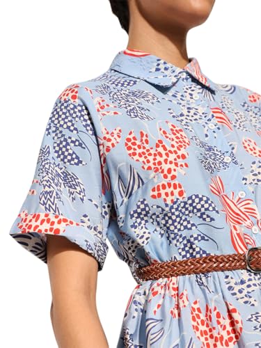 ONLY Women Fit and Flare Blue Dress with Belt