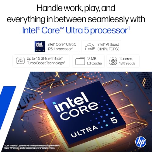 HP 14 Smartchoice, Intel Core Ultra 5 125H 12 TOPS, 24GB DDR5 (Upgradeable) 1TB SSD, Anti-Glare, FHD, 14''/35.6cm,Win11, M365*Office24, Silver, 1.4kg, ep1180tu, FHD Camera w/Shutter, Backlit AI Laptop