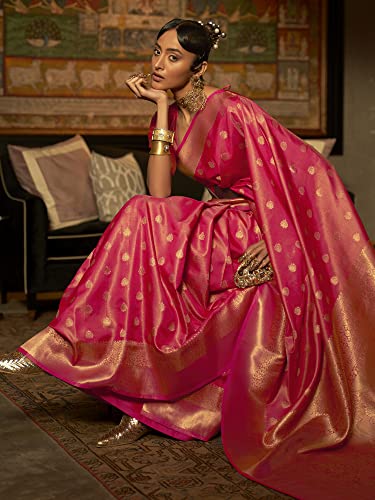 AKHILAM Women's Silk Blend Woven Design Saree With Unstitched Blouse Piece (Pink_KARNAZ256003_RJ)