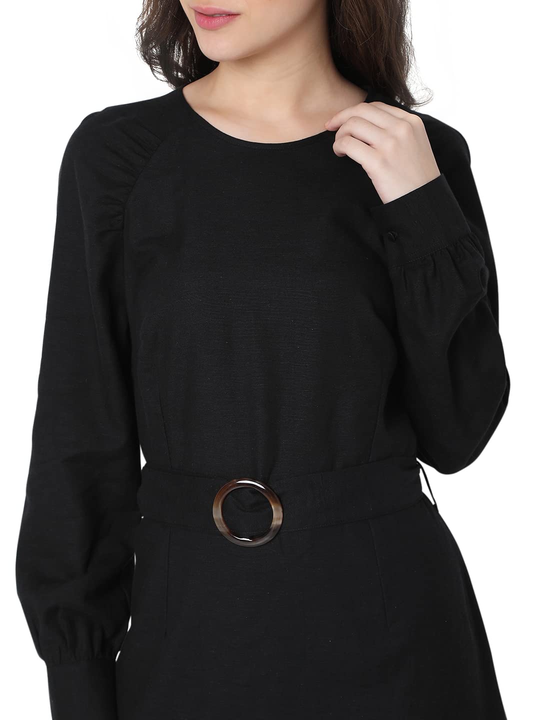 VERO MODA Solid Viscose Round Neck Womens Mini Dress (Black, Extra Large)