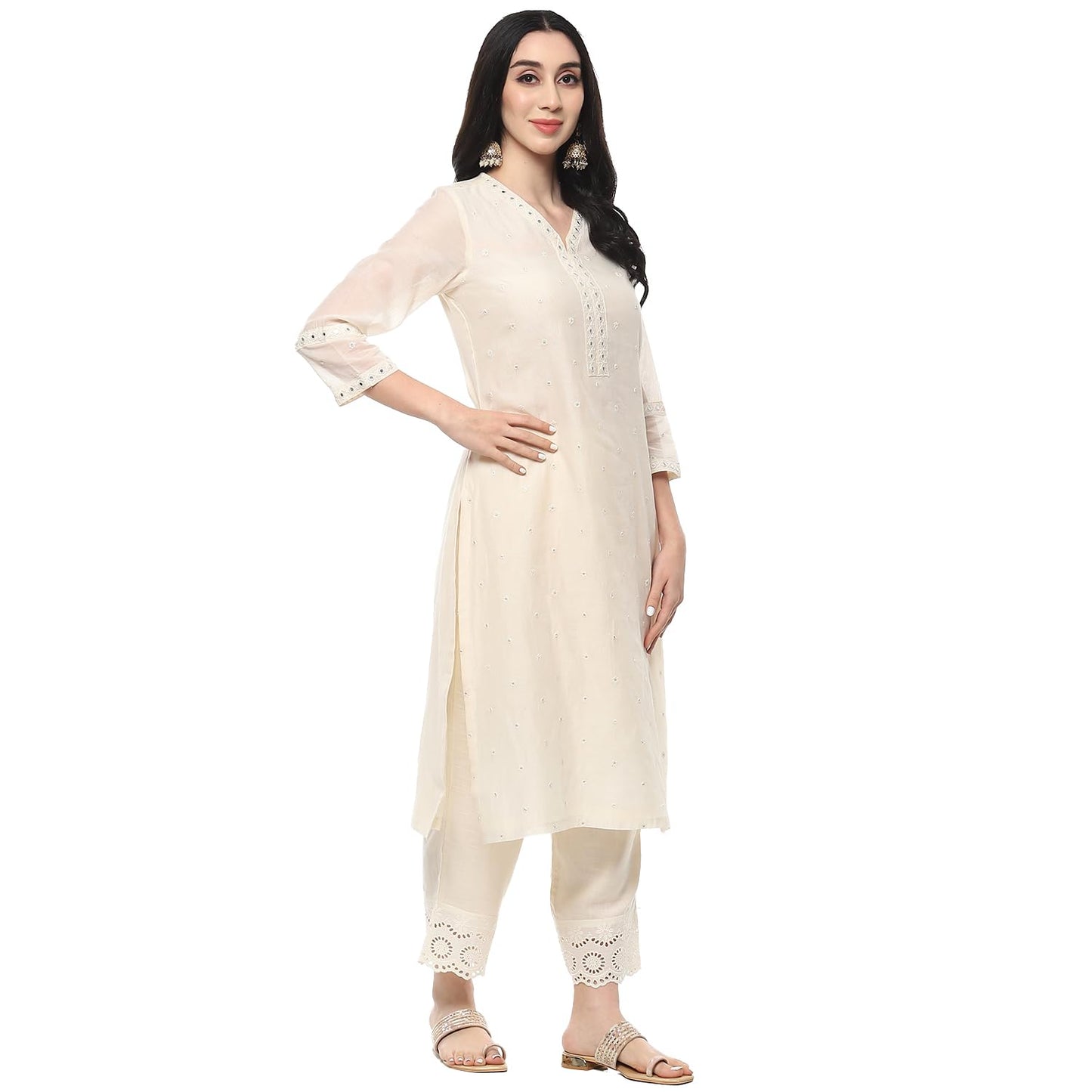 BIBA Regular Women Polyester Self Design Kurta (SUMMERSTAPLESCOLLECTION20282SS24WHT_White