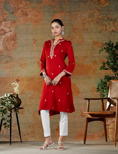 BIBA Women YARNDYED Straight Mix and Match(Winter W19975_RED_38)