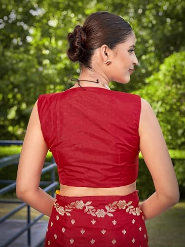 MANOHARI Women's Most Trendy Banarasi Satin Silk Woven Red Saree With Heavy Jacquard Work Saree With Blouse Piece_MN2063