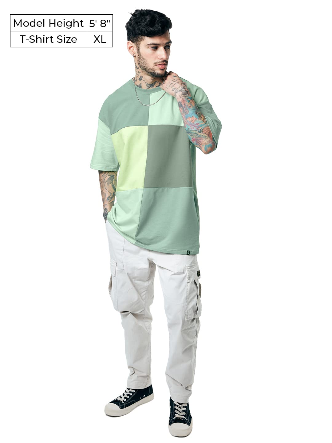 The Souled Store| Solids: Green Colourblock Mens and Boys T-Shirts|Half Sleeve|Oversized fit Solid|100% Cotton Multicolored Men Oversized T-Shirts