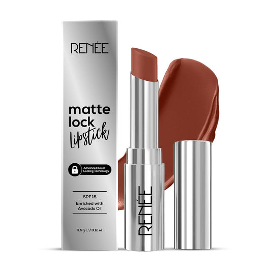 RENEE Matte Lock Lipstick - Soul, Moisturizing, Long Lasting & Weightless Formula, Intense Color Pay Off with Ultra-Matte Finish, Enriched with Avocado oil, Vitamin E, D & Beta-Carotene, 3.5 Gm